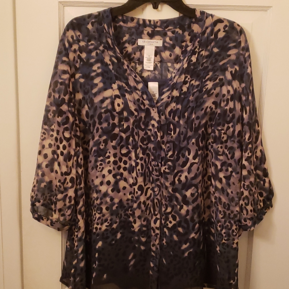 Blue brown leopard print top w/ cami